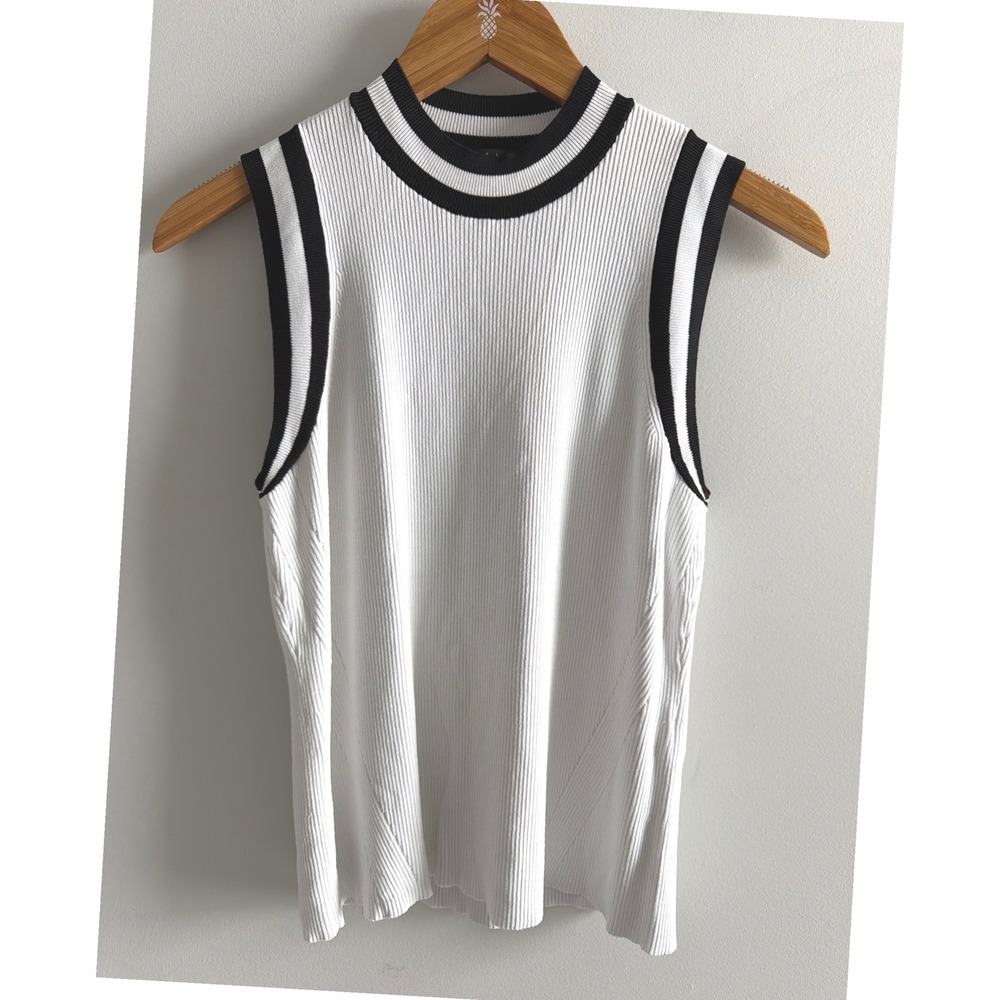 Rag & Bone White Ribbed Sleeveless Knit Top Black Varsity Stripe Small